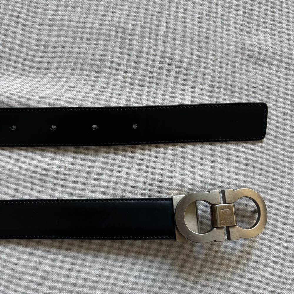 Salvatore Ferragamo Black Belt with Silver Buckle